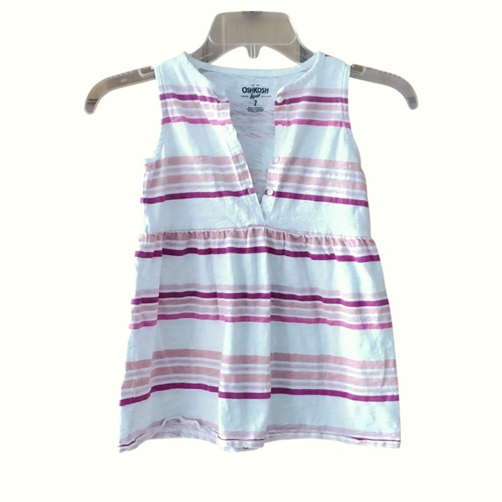 OshKosh Girls Size 7 Sleeveless Pink and White Striped Tunic Top